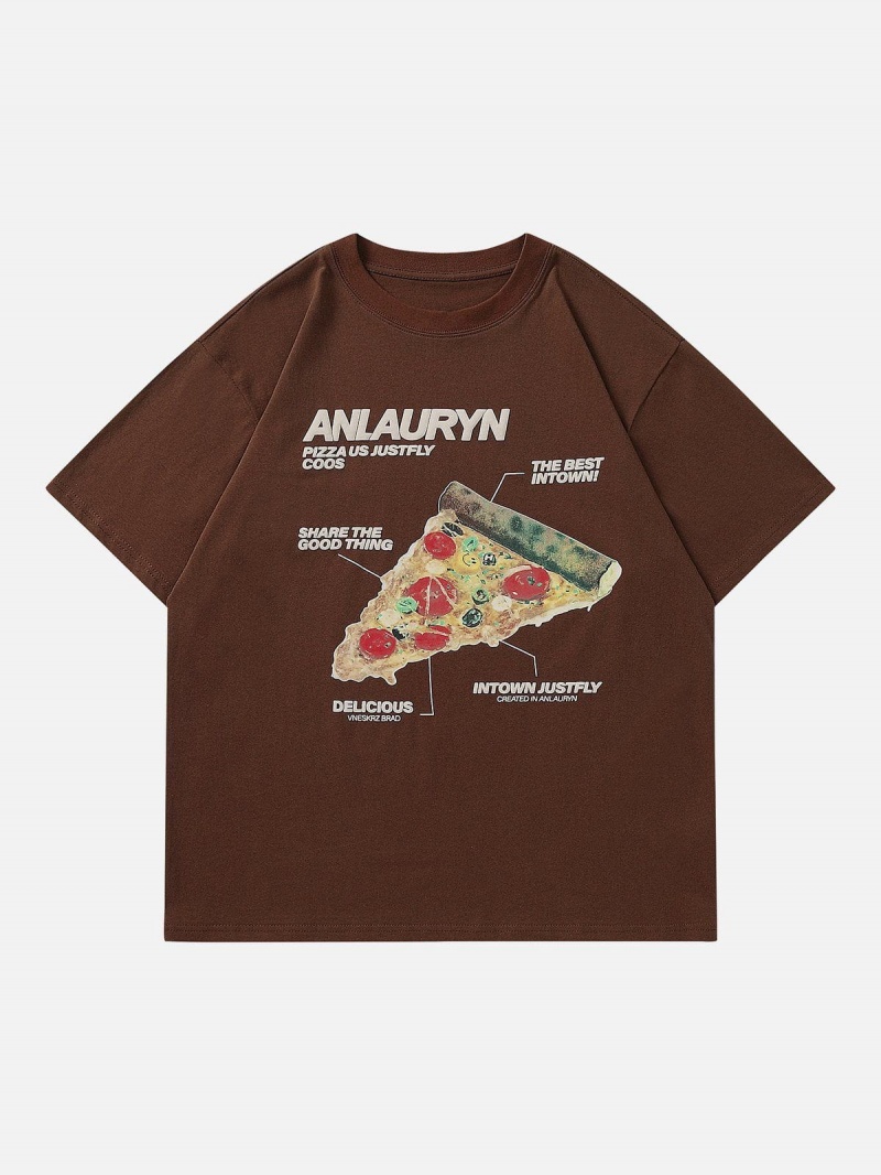 T Shirts Aelfric Eden Foam Printing Pizza Print Tee Abricot | ZND-05370445